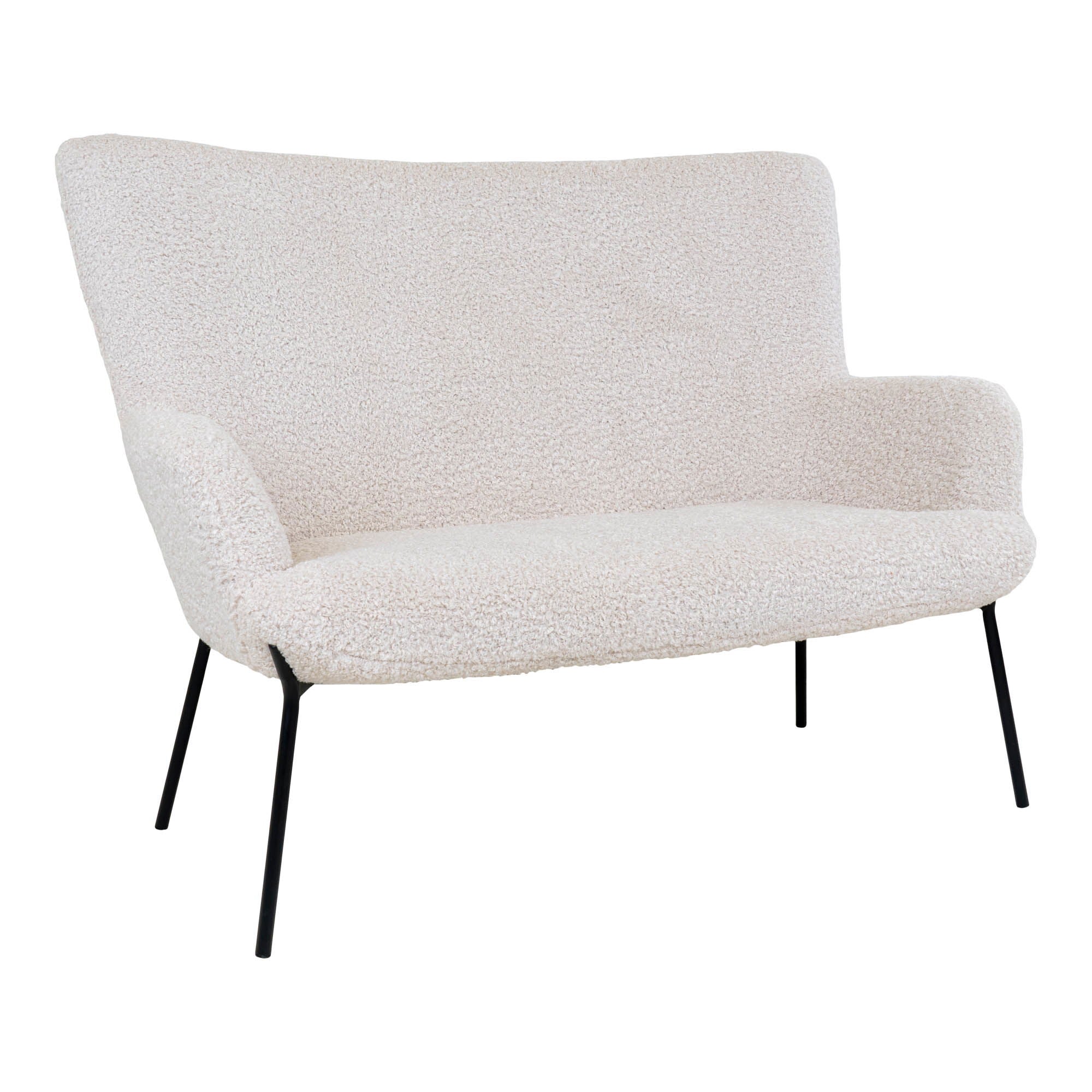 Glasgow – 2-Sitzer Sofa in Kunstlammfell, weiß mit schwarzen Beinen, 128x73x97 cm